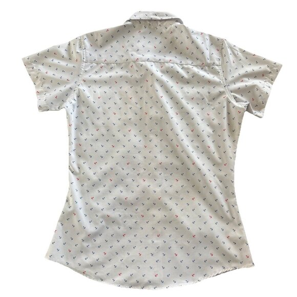 Dixxon Flannel Medium Shipwrecked Shirt Womens White Anchor Coastal Nautical Top - Picture 7 of 7